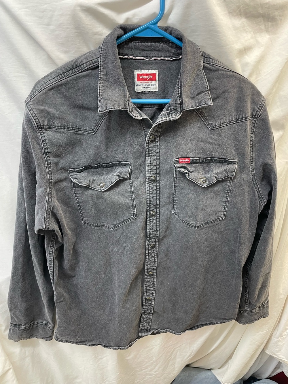 Wrangler Men's Washed Black Denim Shirt Jacket Sz L